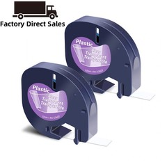 2PK Compatible For DYMO LetraTag LT100H 16952 Plastic Label Tape Black on Clear
