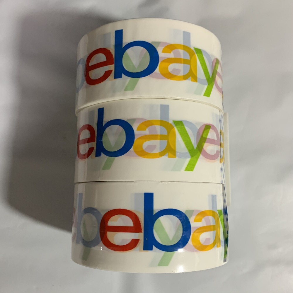 3 Rolls ~ 2″ x 75 yds eBay Color Logo Branded Packaging Tape White Multicolor