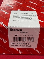 Starrett 25-881J Dial Indicator 0-25.0mm Range, 0-100 Continuous Dial IN STOCK