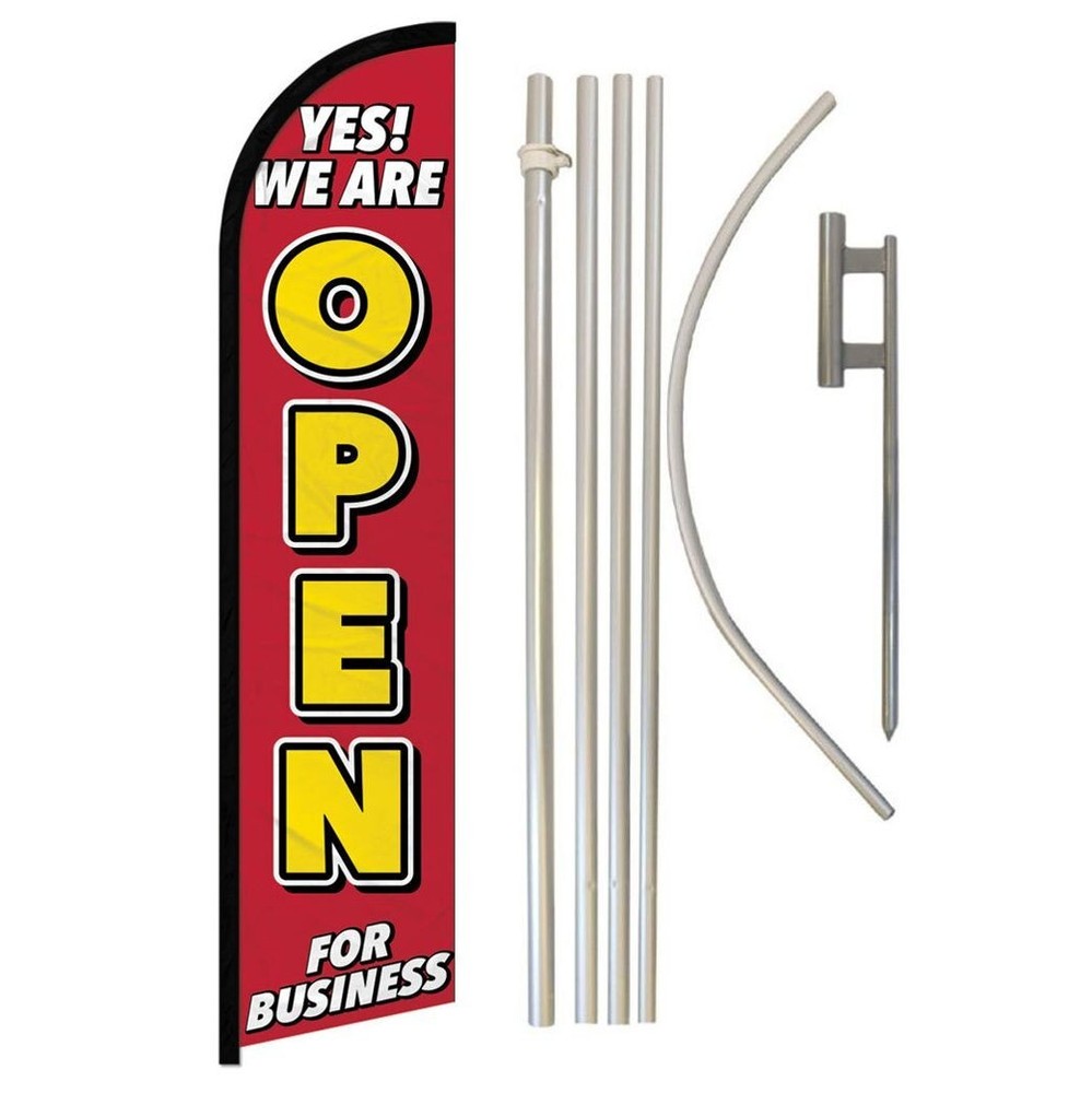 Yes! We Are Open Windless Advertising Banner Flag & Pole Kit