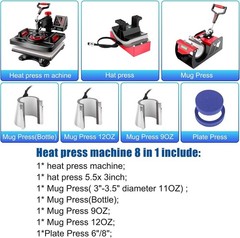 Professional 8 in 1 Heat Press Machine Sublimation Machine 12″ X 15″ Shirt Pr…