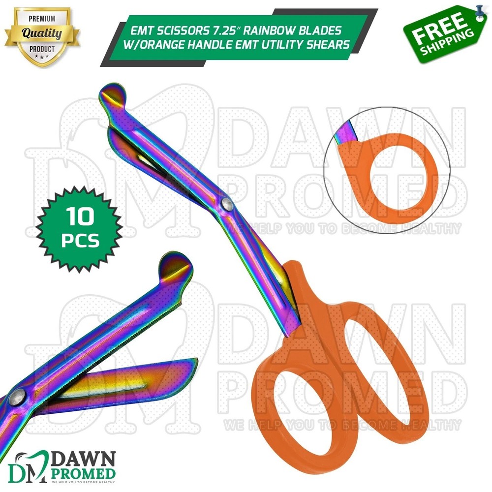 10 EMT Scissors 7.25″ Rainbow Blades with Orange Handle Utility Shears German G