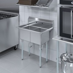 22 in. x 34 in. Stainless Steel Two Compartment Sink. 14in x 16 in x 11 in Bowls