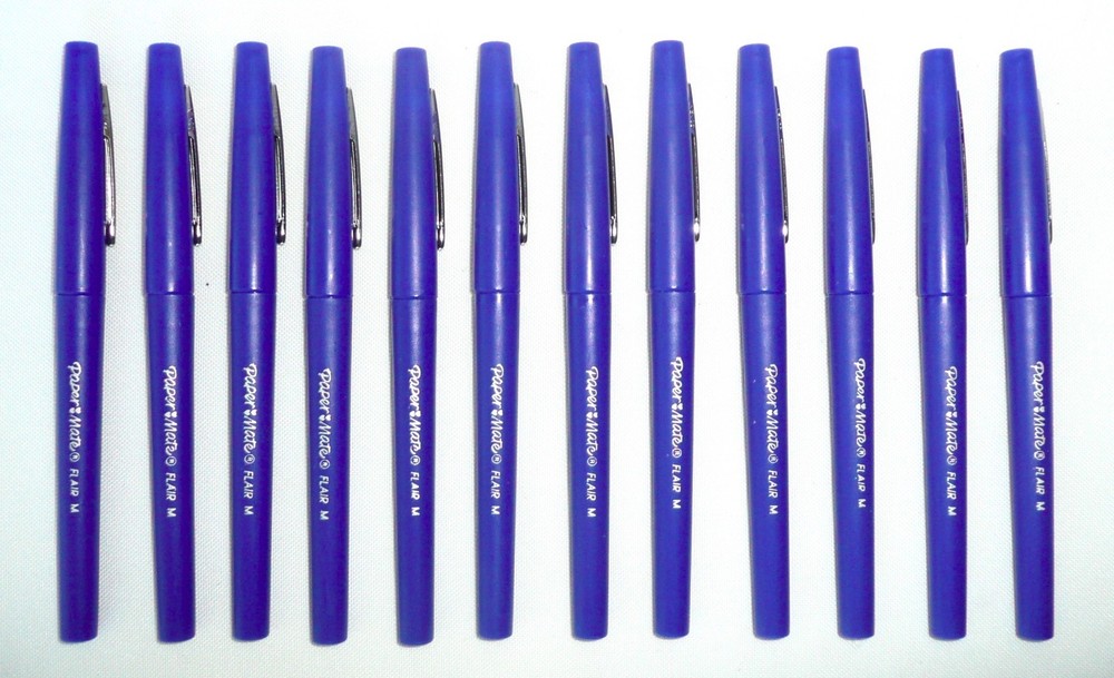 PAPER MATE Flair Felt Tip Blue Pens SET OF 12 Office/School Supplies >NEW<
