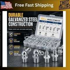 Metric Grease Fittings Kit, 60 Pcs Hydraulic Grease Zerk Assortment Kit