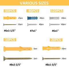 Drywall Anchors and Screws Assortment Kit 280PCS, 140 Plastic Wall Anchors and 1