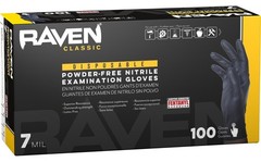 SAS Raven Black Nitrile Gloves Powder Free 7mil Version (100 Gloves/Box) (XL)
