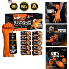 Herkules Grip Heavy Duty 8Mil Orange Nitrile Gloves,3D Raised Diamond Texture…