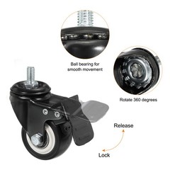 4pcs 2″ Swivel Threaded Stem Casters M8x15mm Caster Wheel with Brake 110lbs Load