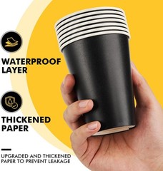 50 Pack 12 oz Coffee Cups with Lids, Black Disposable Coffee Cups with Lids,