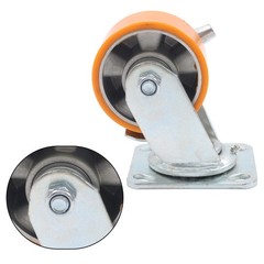 4 Pcs 4″ Side Brake Polyurethane Plate Casters, 3200 Pounds, Silver + Qrange