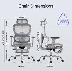Silla de Oficina Ergonómica con Reposapiés, Cabecero 3D y Soporte Lumbar Gris