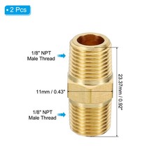2Pcs 1/8″ x 1/8″ NPT Male Thread Hex Head Brass Pipe Fittings Coupler