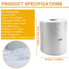 1968 ft x 4″ x 8″ Air Pillow Film Air Cushion Machine Film Roll for Packaging
