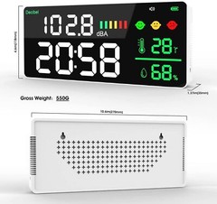 5-in-1 Decibel Meter 30-130dB Range Wall Mount Sound Level Meter 11″ Large LED