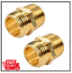 2 Pack 3/4″ GHT to 3/4″ NPT Male Connector, Brass Garden Hose Fitting, Male Hose