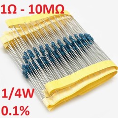 20PCS 1/4W 0.25W Metal Film Resistor 0.1% -Full Range of Values (1Ω – 10MΩ)