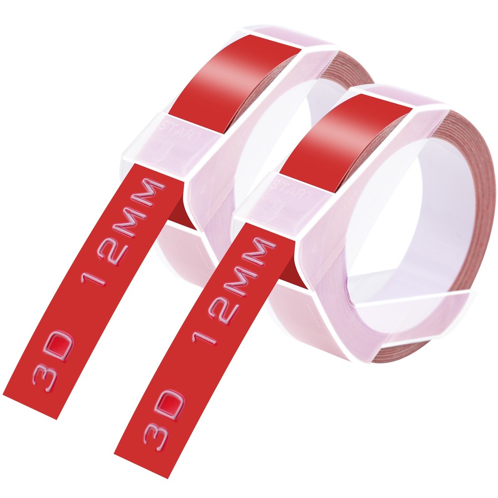 2PK For DYMO 3D Embossing Label Tape Organizer Xpress A521202 White on Red 12mm