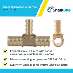 SharkBite Brass Crimp Reducing Tee 1/2 Inch for PEX and PE RT Pipes