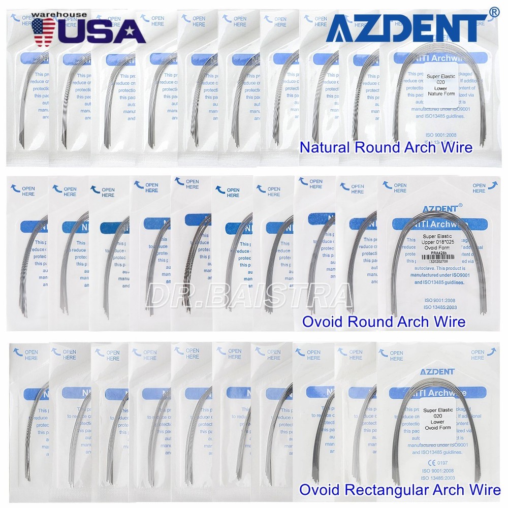 AZDENT Dental Orthodontic Arch Wire Super Elastic NiTi Ovoid Round Rectangular