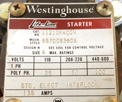 New Westinghouse 11210K4CCN-A Life-Line Starter 100HP Max Size 4 135A Type N