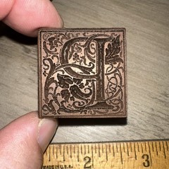 Antique Printing Block ( Letter P “ Beautiful Details! 1.25 X 1.25