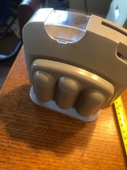 Coin sorting bank 25,10 & 5 cent folds up, push coin button to release coins