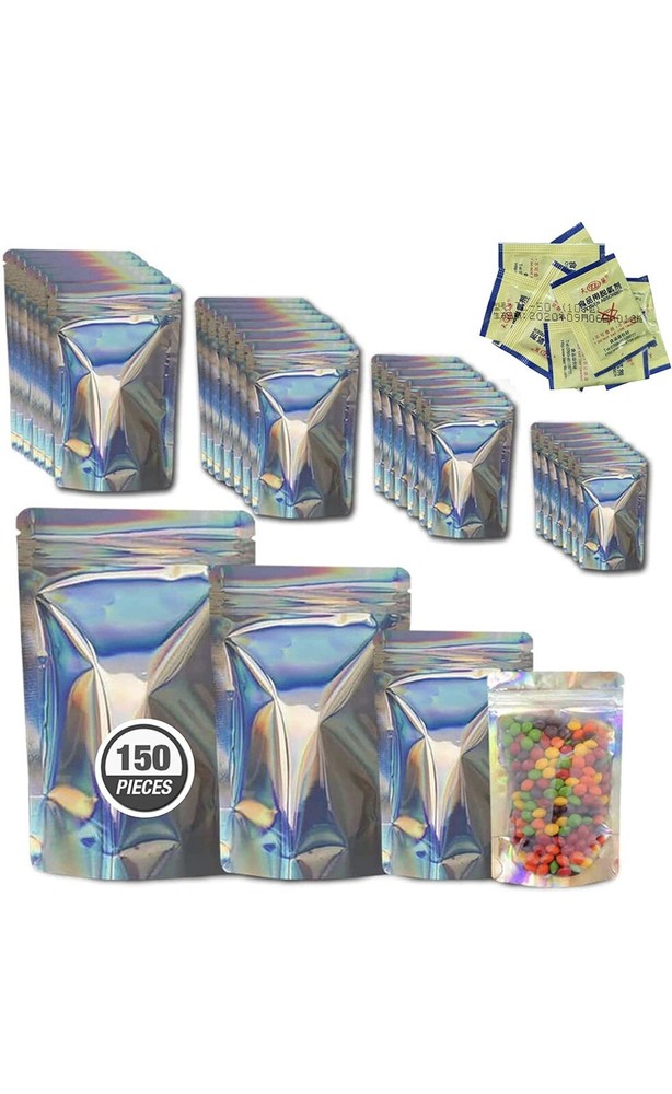 150pieces Stand up pouch Resealable Mylar Bags and 1 pack of 10 Oxygen Absorbers