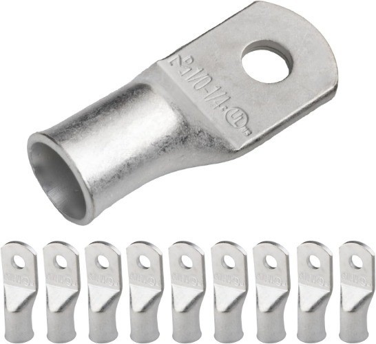 10pcs 1/0 AWG 1/4 Stud Tinned Copper Lugs Heavy Duty Battery Cable Ends 0 Gauge
