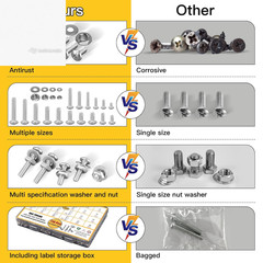 710Pc Machine Screw Assortment Black Stainless Steel Pan Head Nuts Bolts Kit SAE