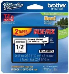 2-PACK – Genuine Brother TZe-2312PK – 12mm 1/2″ Black on White P-Touch TZ tape