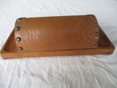 Vtg MCM! Solid Wood Roll-Top Desk Organizer Brass Nailhead Accents 12×6.5″