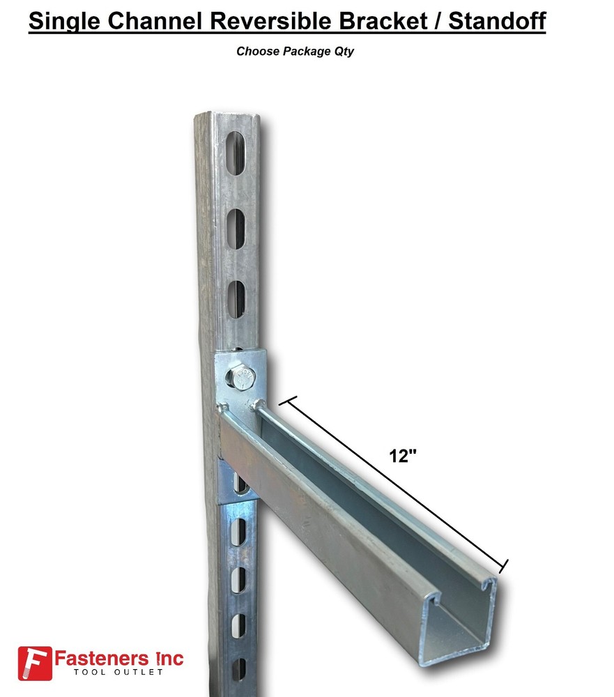 12″ Single Channel Reversible Bracket Standoff for Unistrut Strut Solid Post