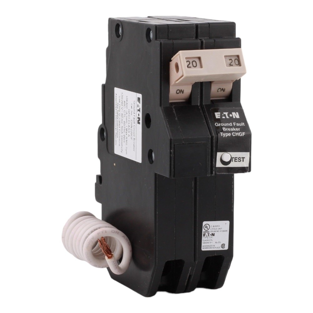 Eaton CHN220GF 20 Amp Double Pole 240V Pigtail-Neutral GFCI Ground Fault Circuit