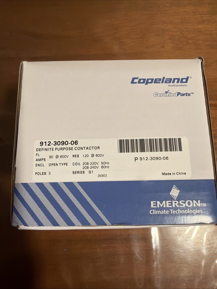 Definite Purpose Contactor, 3 Pole, 90 A, 208/240 Coil, Copeland 912-3090-06