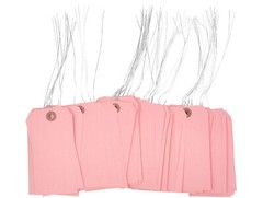 100 pcs of 4 3/4″ x 2 3/8″ Size 5 Pink Cardstock Hang Tag Tags with Wire 13 Pt