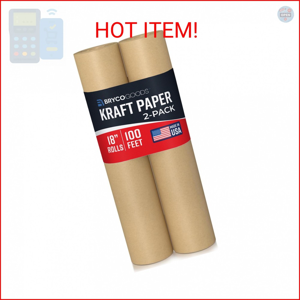 Bryco Goods (Pack of 2) Brown Kraft Packing Paper Rolls – 18″ x 100′ (1200”) – M