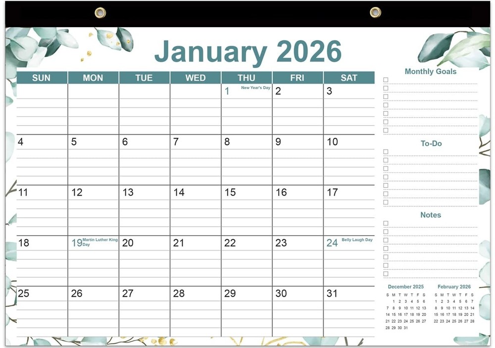 2026 Desk Calendar – 12 Months Calendars from January 17″ x 12″, Green Leaf