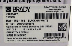 Brady 110933 BMP21 Series Clear Polyester Labels White Printable Zone Y4075427