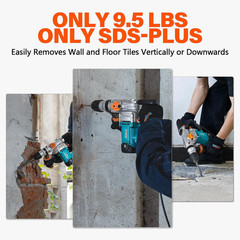 9 Amp 1-1/8″ SDS-Plus Rotary Hammer Drill with Keyless Chuck Adapter