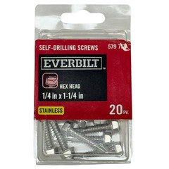 20 pcs Self Drilling TEK Screws 1/4 in x 1-1/4 in Hex Head Stainless Steel