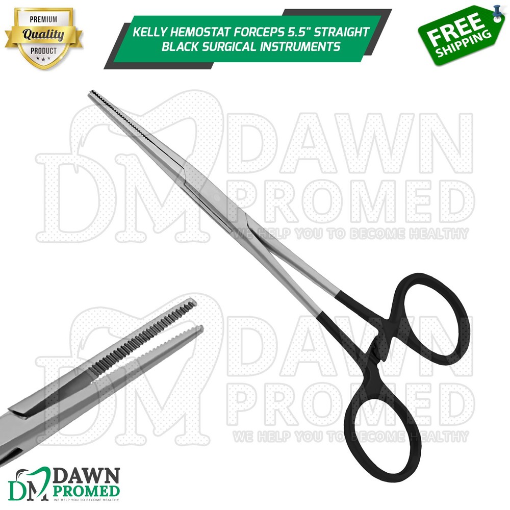 Kelly Hemostat Forceps 5.5″ Straight Black Surgical Instruments German Grade