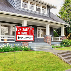 For Sale by Owner Yard Sign with Stakes, 30 Inches High, Double-Sided Printing,