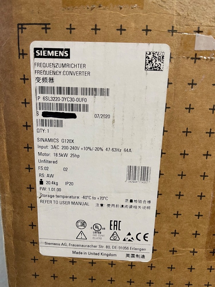 SIEMENS 6SL3220-3YC30-0UF0 , 6SL3 220-3YC30-0UF0 ” MADE IN UNITED KINGDOM “