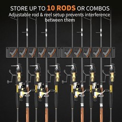 Fishing Rod Holder Wall Mount, Vertical Rack for 10 Rods, 2 Pack