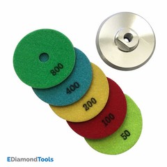 4″ Dry Concrete Polishing Set (5pc) #50 100 200 400 800 Grit w Aluminum Backer