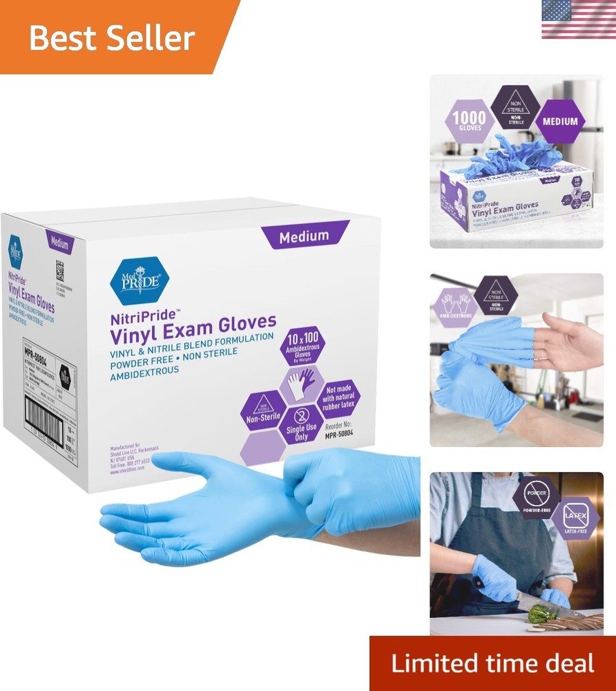 Nitrile/Vinyl Blend Disposable Exam Gloves, Powder-Free & Latex-Free, 1000 Count