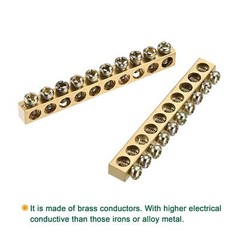 5Pcs Terminal Ground Bar Screw Block Barrier Brass 10 Positions 65×5.5×7.5mm
