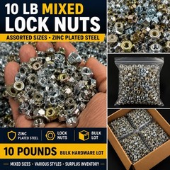 10 LB Mixed Lock Nuts Bulk Hardware Lot Assorted Sizes Zinc Plated Steel