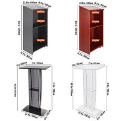 VEVOR Podium Stand 47″ Acrylic/Wood Podium with Storage Shelve Black/White/Brown